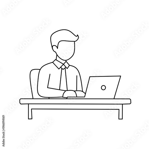 Businessman Laptop Outline Line Icon Illustration