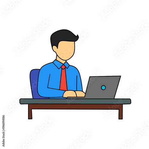 Business Employee Laptop Work Desk Flat Illustration