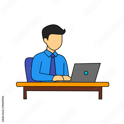 Businessman Using Laptop Office Work Flat Vector