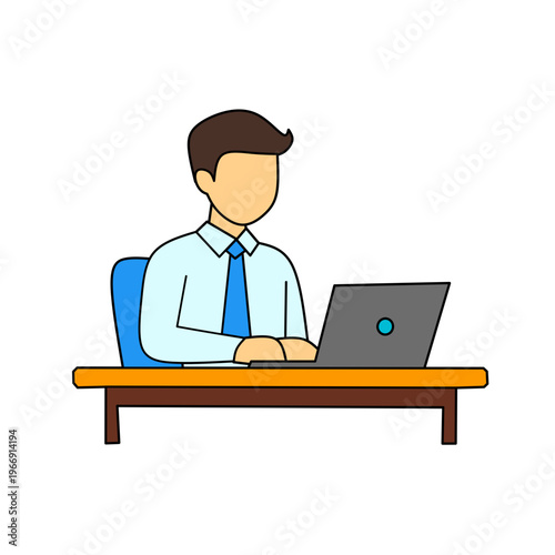 Businessman Working Laptop Desk Flat Illustration