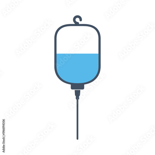 Medical intravenous drip bag icon with blue liquid for healthcare and hospital themes