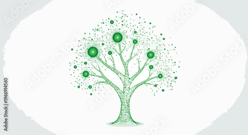 Green Dotted Tree with Glowing Orbs Vector Illustration isolated PNG with Transparent Background
