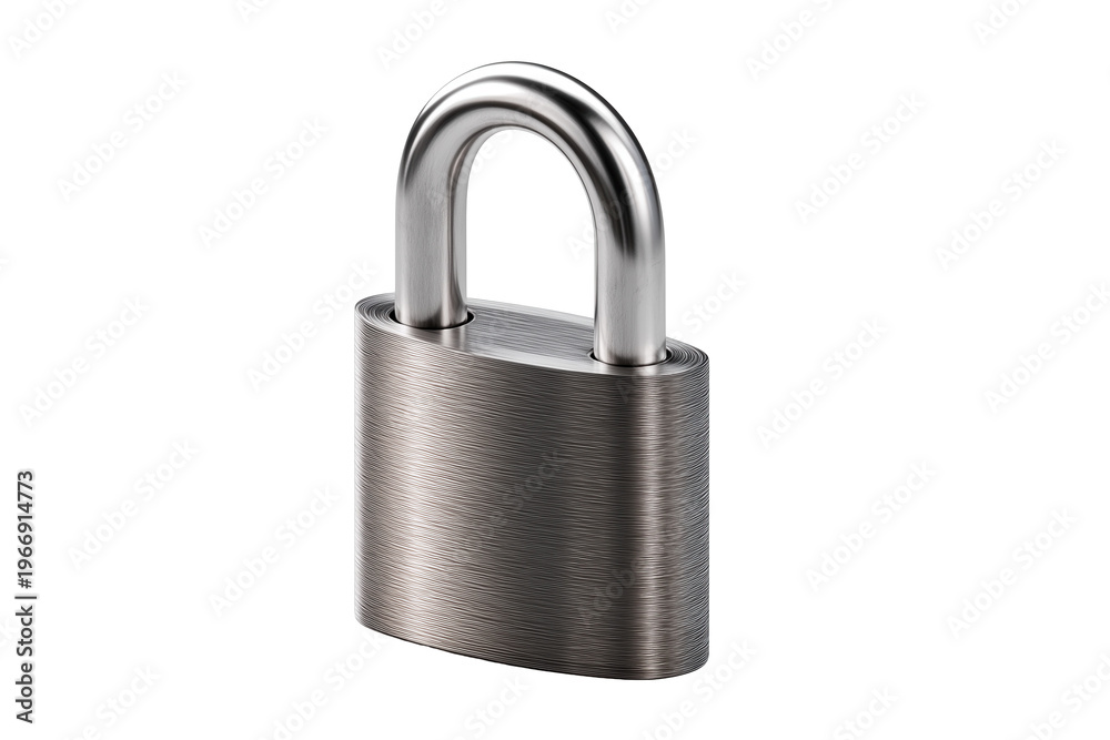 Fototapeta premium A close-up of a silver metal padlock with a smooth, brushed texture. This image is suitable for security and protection concept illustrations.