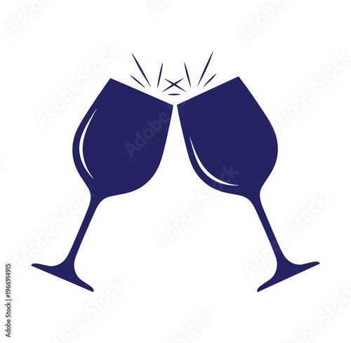 Two wine glasses clinking together in celebration with sparks  drinking concept