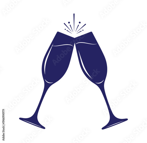 Two wine glasses clinking together with sparks coming out  celebration symbol