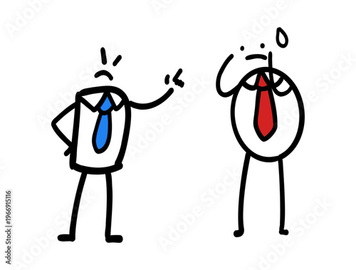Scolding Businessmen - Cartoon stick figure boss scolding stressed employee, perfect for conflict, pressure, mistake, and office tension concepts