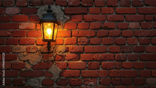 Vintage Oil Lamp on Stone Wall, Dark Background