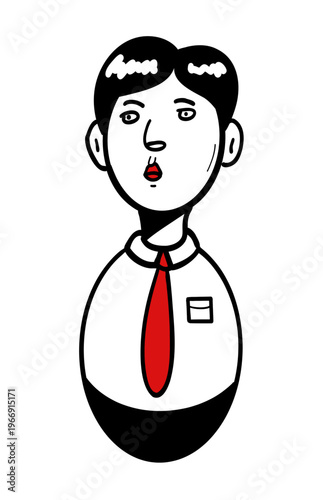 Cartoon Businessman with Red Tie - Simple black and white illustration of a worried office worker in shirt and tie