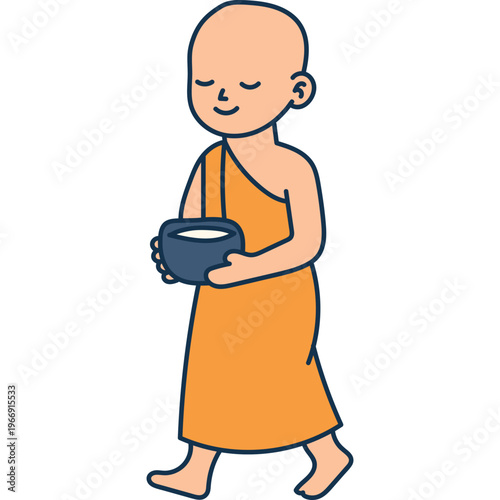Cartoon Monk Alms Round