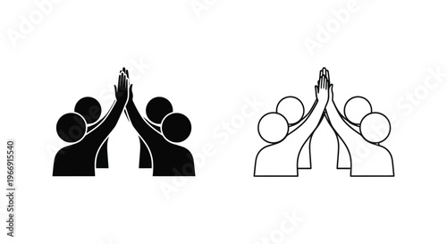 three people high fiving each other Vector