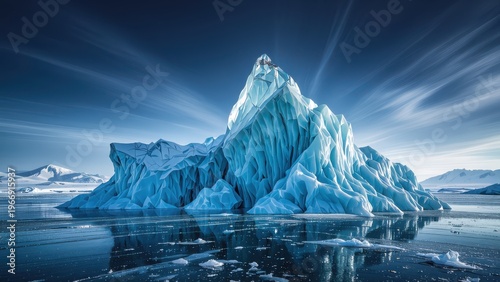 Isolated Iceberg Floating in Clear Blue Water