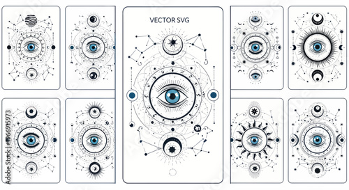 Mystic Eye Symbols: Celestial Tarot Cards with Stars, Planets, and Constellations