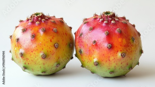 Prickly pears present a vibrant blend of colors against a clean white backdrop