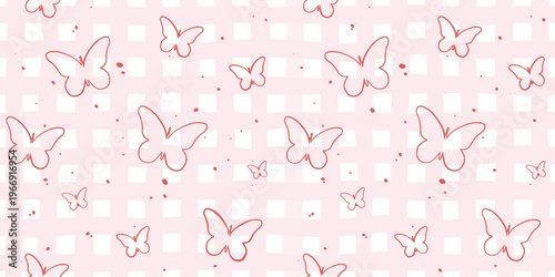 Seamless butterfly pattern. A repetitive cute background with hand-drawn butterflies. The repetitive design of modern colors for print.  pink design for a girl. A simple pattern of paper, textiles 