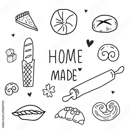Cute handmade bread doodle line art vector. Hand-drawn bakery illustration for stickers, menus, cards, and rustic food designs.