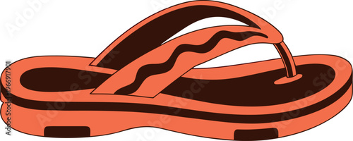 A single orange and brown flip-flop, simple footwear for summer and casual occasions.
