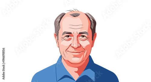 A flat vector illustration of a mature man with thinning hair smiling at camera