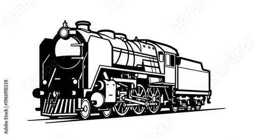 Vintage steam train illustration isolated on a white background, showcasing classic locomotive design.