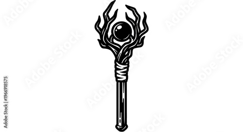 Detailed fantasy spear with intricate design and sharp edges isolated on plain white background..