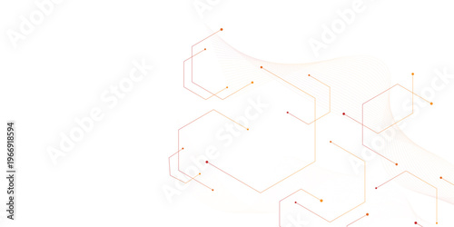 Abstract technology background with orange hexagonal lines, digital network connection vector, futuristic geometric data structure on white
