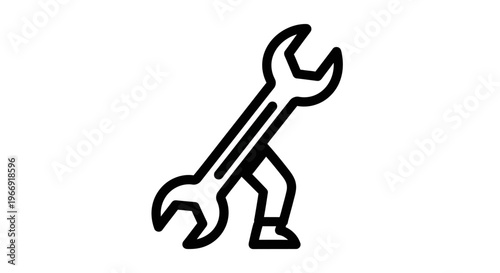 Crossed wrenches icon isolated on a plain white background highlighting tools for mechanics and repairs.