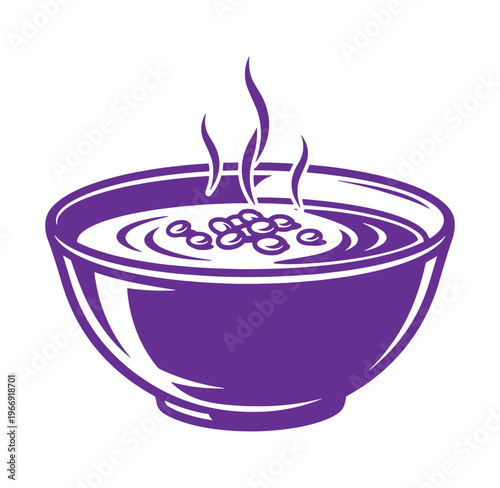 Purple bowl of oatmeal with raisins and steam rising  healthy breakfast food