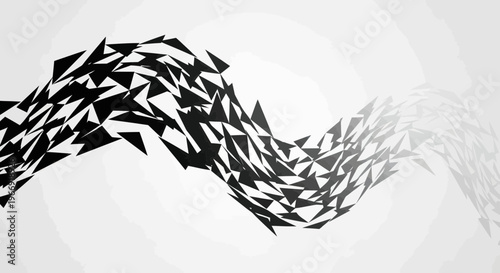 Abstract geometric wave of black triangles, digital art, motion blur effect
