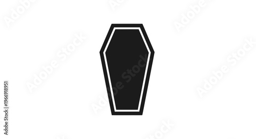 Black Coffin Icon on White Background, Symbol of Death, Funeral, and Mourning