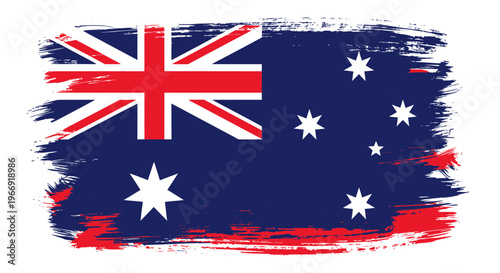 Australian Flag Brush Stroke Grunge Texture - Vivid Red, White, Blue