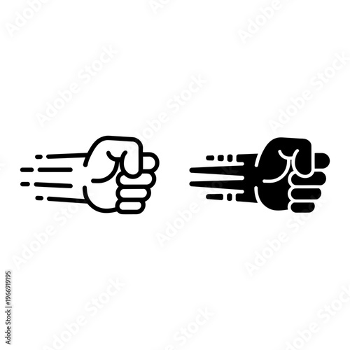 An outline icon of a clenched fist depicted with dynamic speed lines indicating forceful movement.