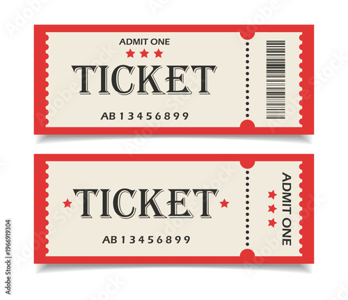 Admit ticket mockup. Retro style and vintage colors template Ticket. For cinema, sale coupon, circus, theater, festival. Minimalist coupon. Isolated background