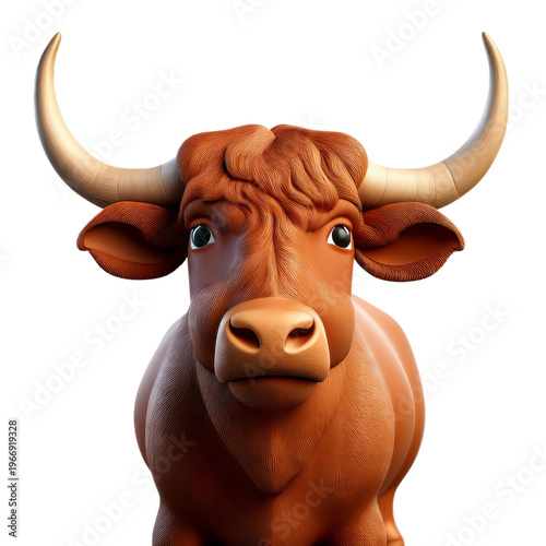 Cartoon Style Cow with Big Eyes and Curly Fur on a Transparent Background, isolated on transparent background