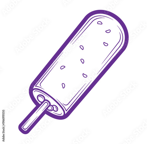 Purple ice cream bar on stick with white and purple dots  sweet frozen treat