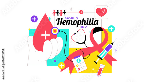 Hemophilia awareness illustration for World Hemophilia Day with medical symbols