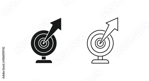 black and white icons of a dartboard with an arrow Vector