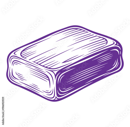 Purple illustration of a wrapped candy bar on white background