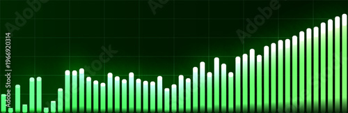 Finance Revenue Growth Analytics Chart Dashboard Metrics KPI Performance Profit Forecast Trend Uptrend Market Strategy Risk Control Data Visualization Green Bars Vector Illustration.