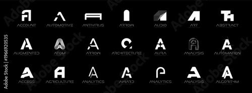 Letter A Logo Collection in Futuristic Tech Style, Modern Geometric Minimalist Creative Branding for Business Identity Design. Monogram Set for Startups, Businesses, Companies. Vector Illustration