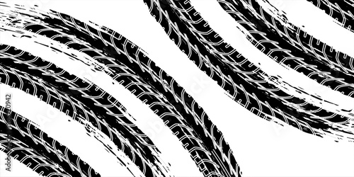 Tire tracks marks background in black and white style Vector illustration