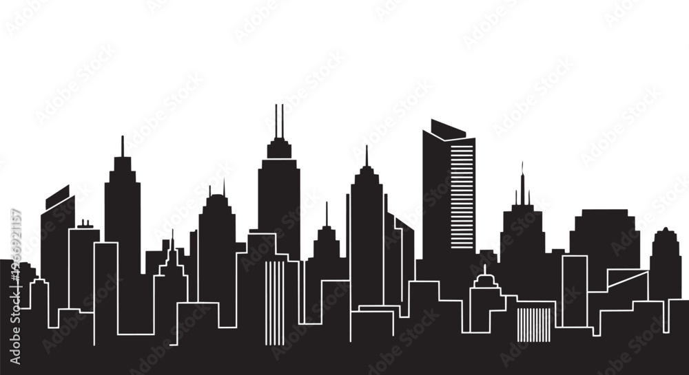 Obraz premium City skyline, urban landscape, black silhouette, vector cityscape, modern architecture