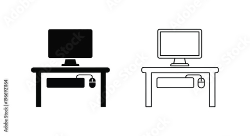 two computer desks with monitors and peripherals Vector