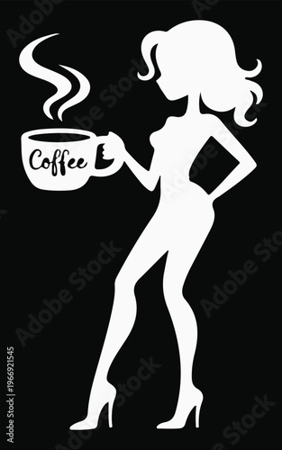 A woman in high heels holding a steaming cup of coffee