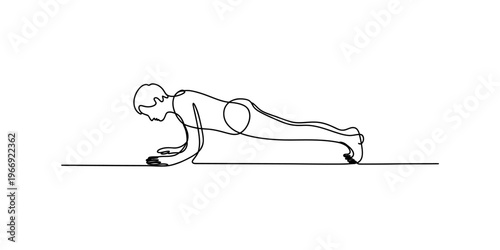 A single continuous line drawing capturing a person performing a rigorous pushup exercise routine Vector, illustration