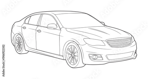 Black and white line of a modern sedan car vehicle automobile transport