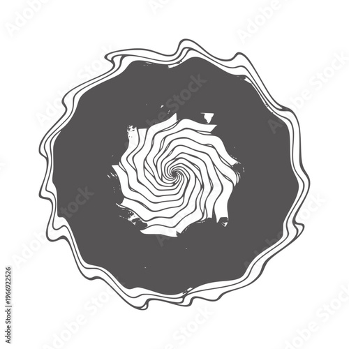 Dark grey abstract spiral vortex with wavy outer edge