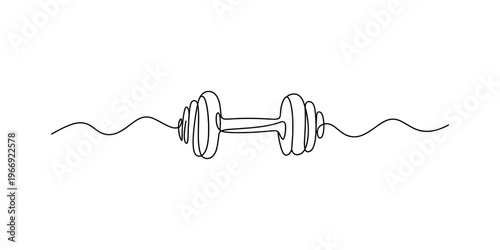 Minimalist continuous line drawing of a gym dumbbell isolated on a clean white background design Vector, illustration