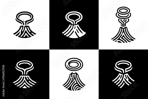 Volcano Eruption Icon Set Minimalist Linear Design