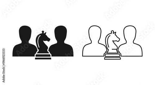 black and white knight chess piece with human silhouettes Vector