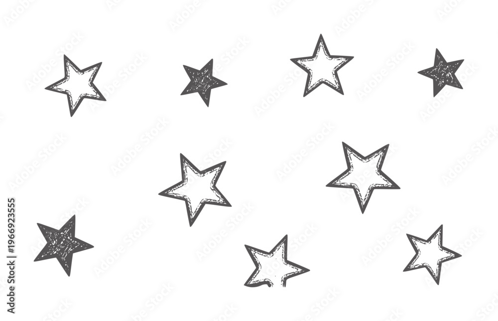 Fototapeta premium Scattered hand drawn grey stars white