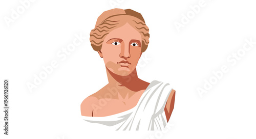 Elegant vector illustration of a classical Greek goddess or Roman woman bust, embodying ancient beauty and artistic heritage, ideal for historical or cultural design projects with a timeless appeal